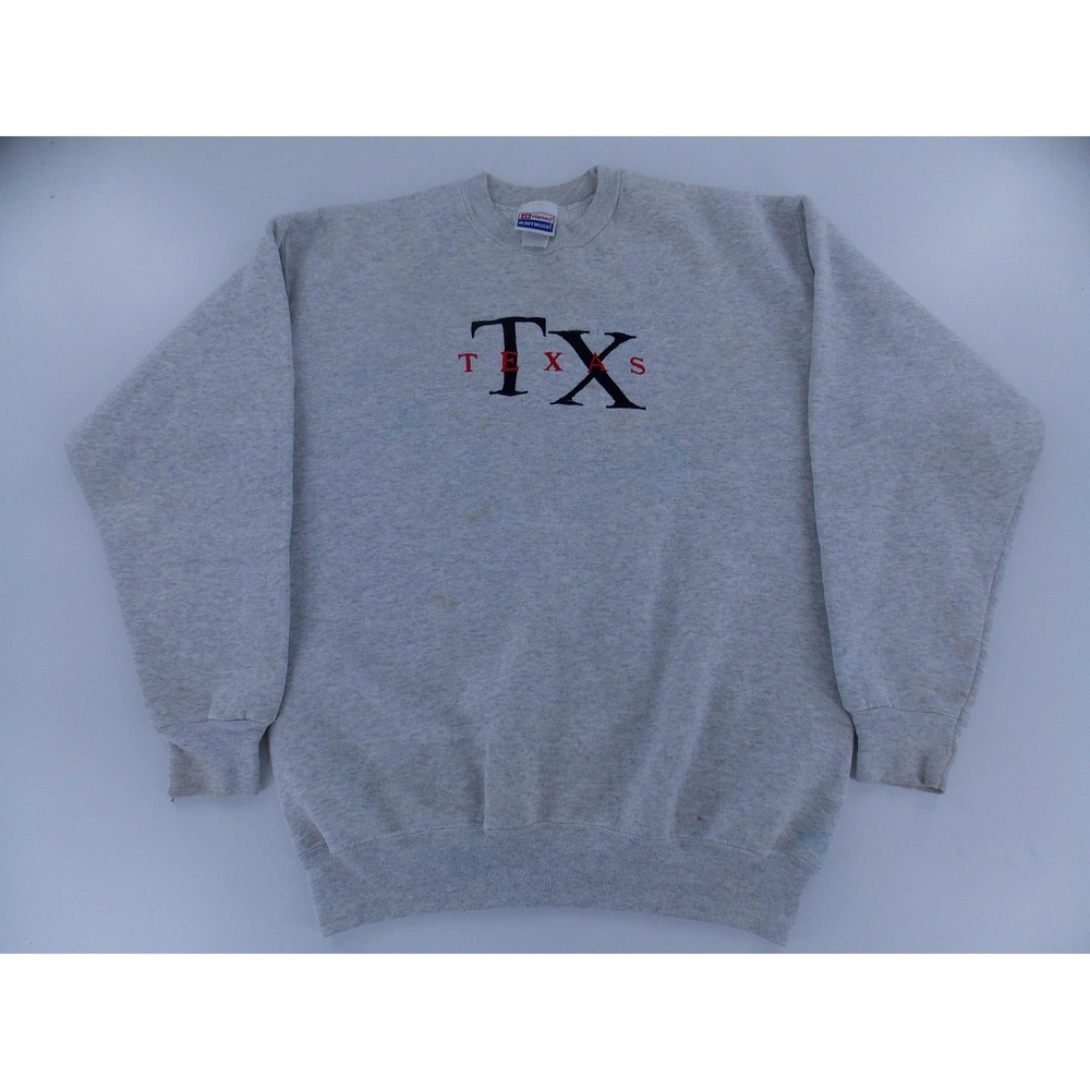 Hanes Sweatshirt Texas‎ Graphic 90s Vintage Mens Large Gray Heavyweight Pullover